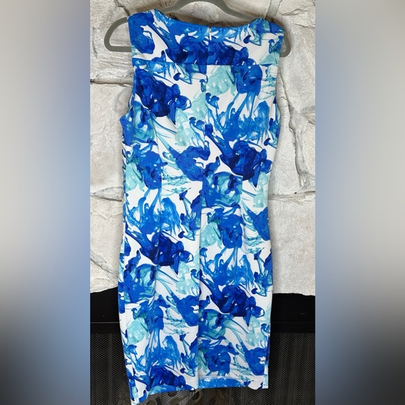 Calvin Klein | Women’s Blue White Sleeveless Zip Closure Sheath Dress, Size 12 - Picture 7 of 15